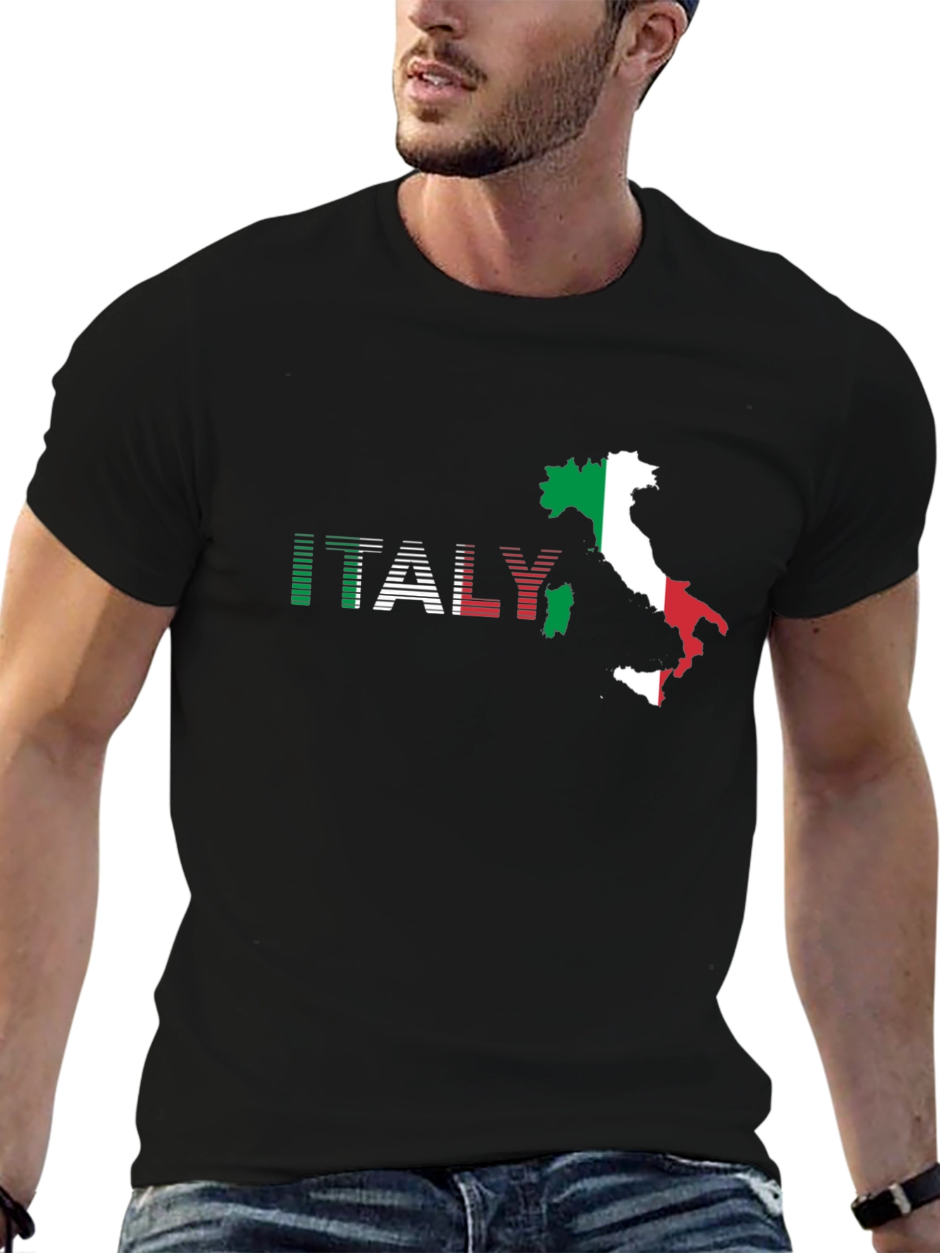 Italy Flag Map Graphic T-Shirt - Black