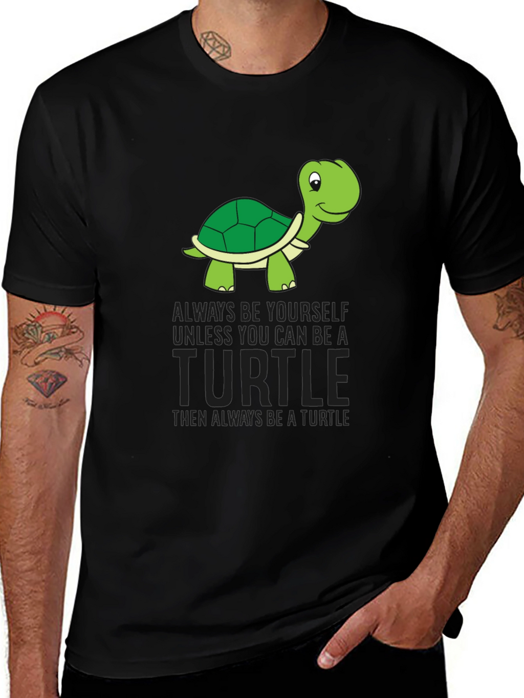 Funny Turtle Graphic Black T-Shirt