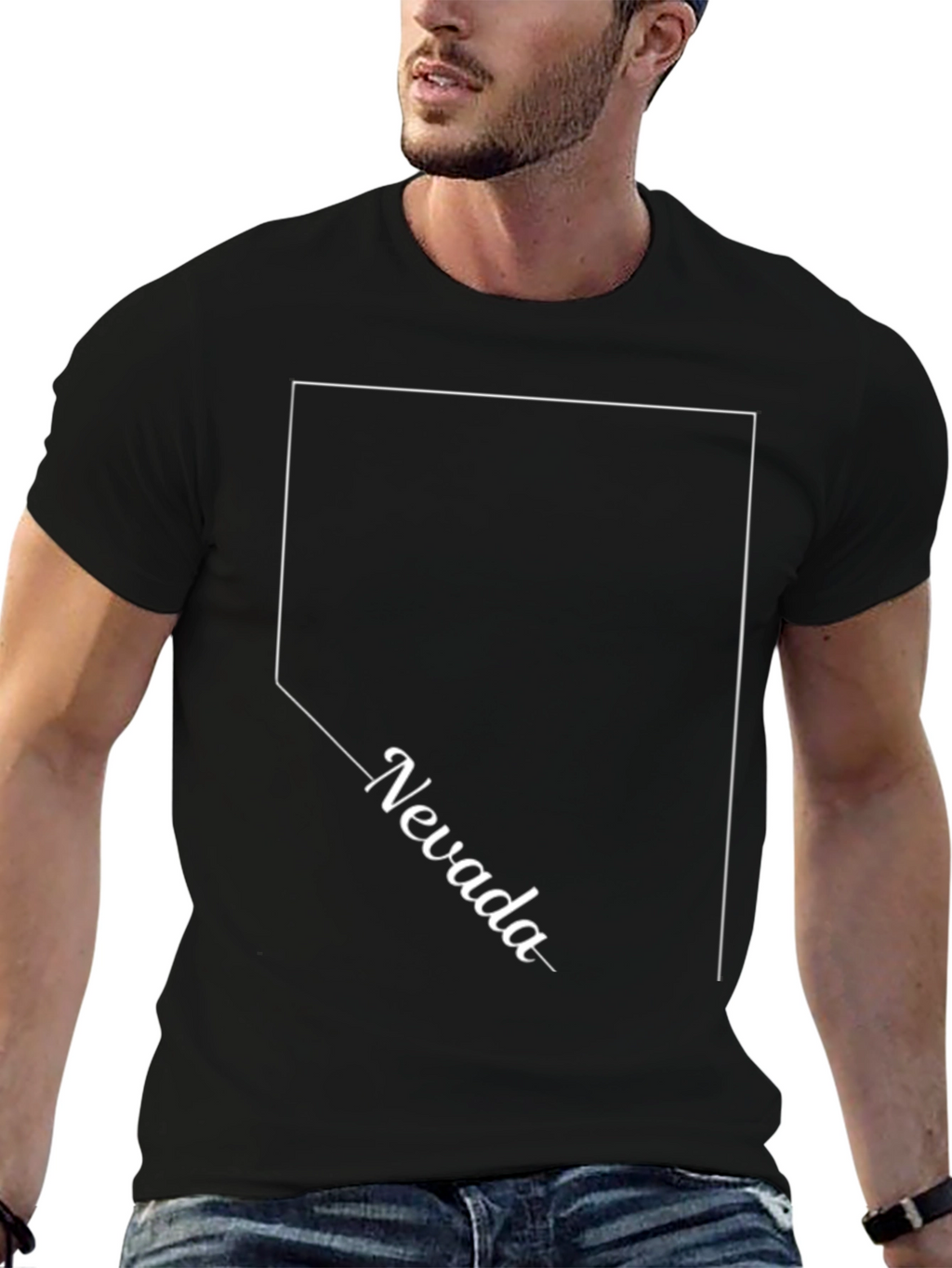 Nevada State Outline T-Shirt - Black