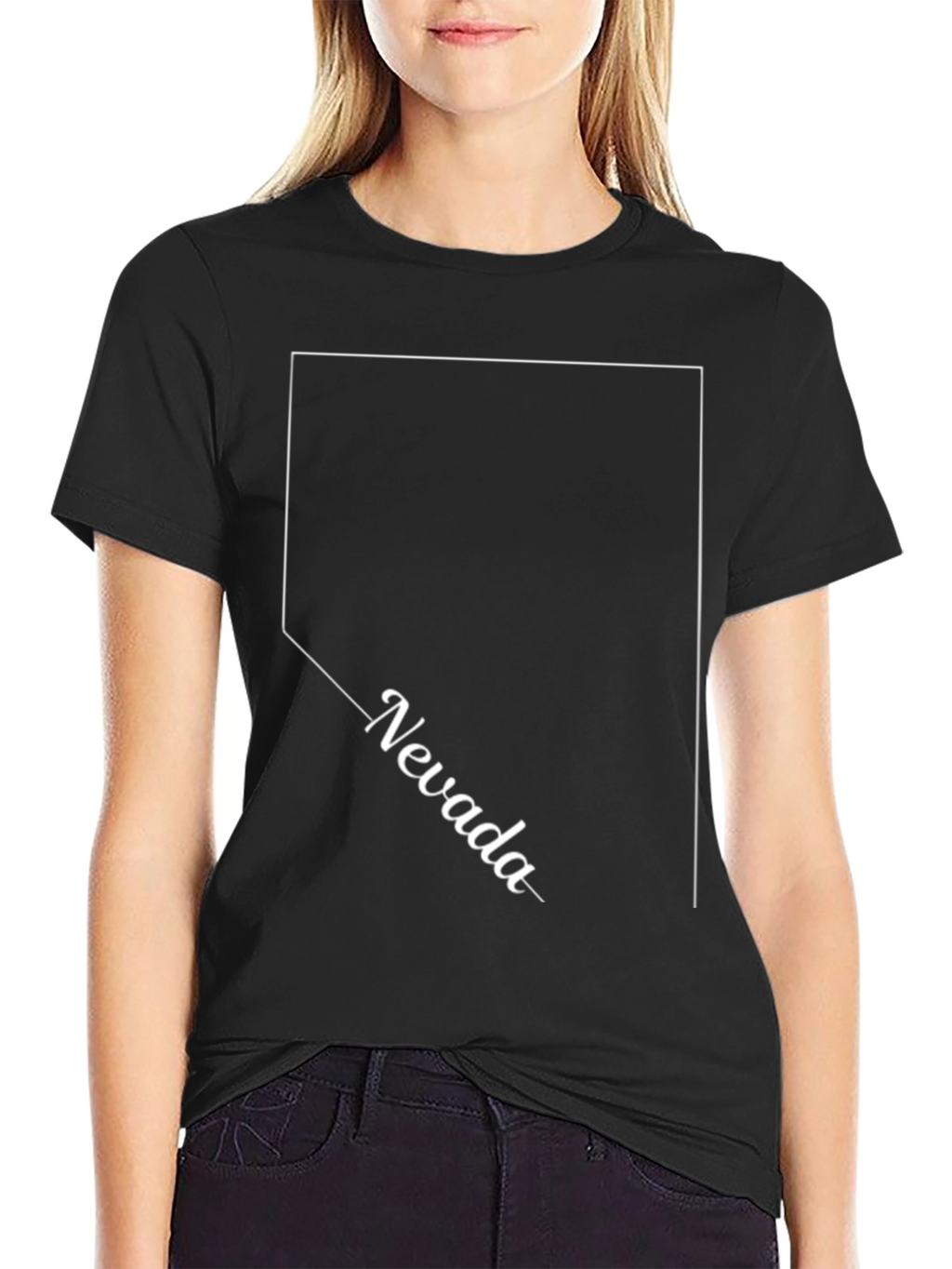 Nevada State Outline T-Shirt - Black