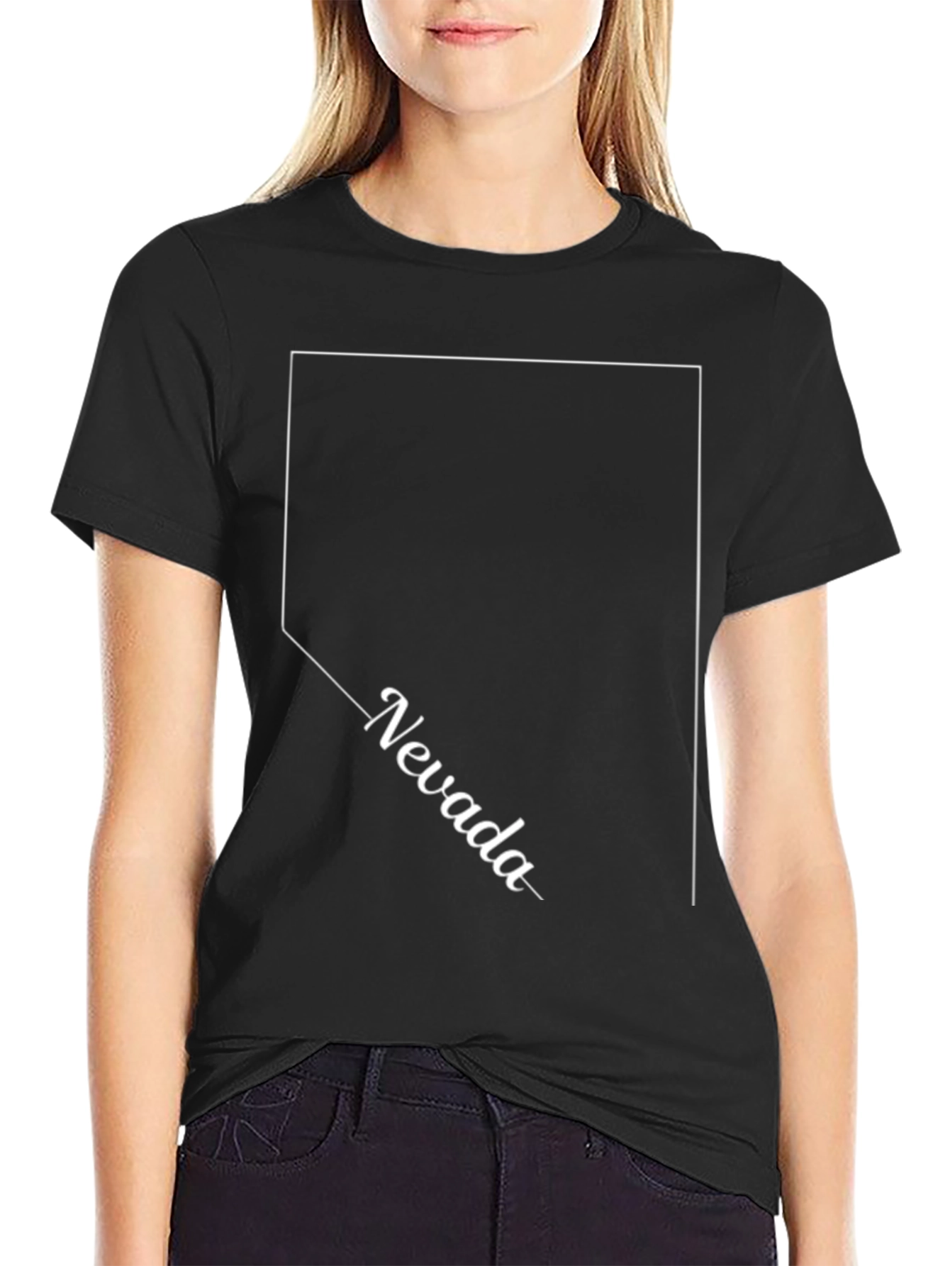 Nevada State Outline T-Shirt - Black