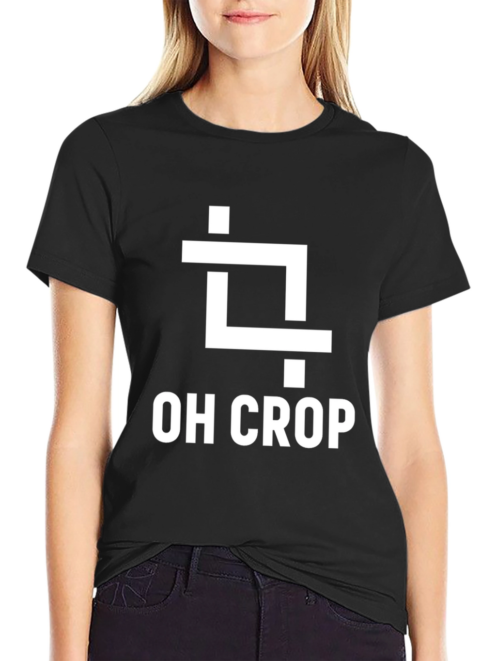 Oh Crop Funny Graphic Tee - Black Cotton T-Shirt