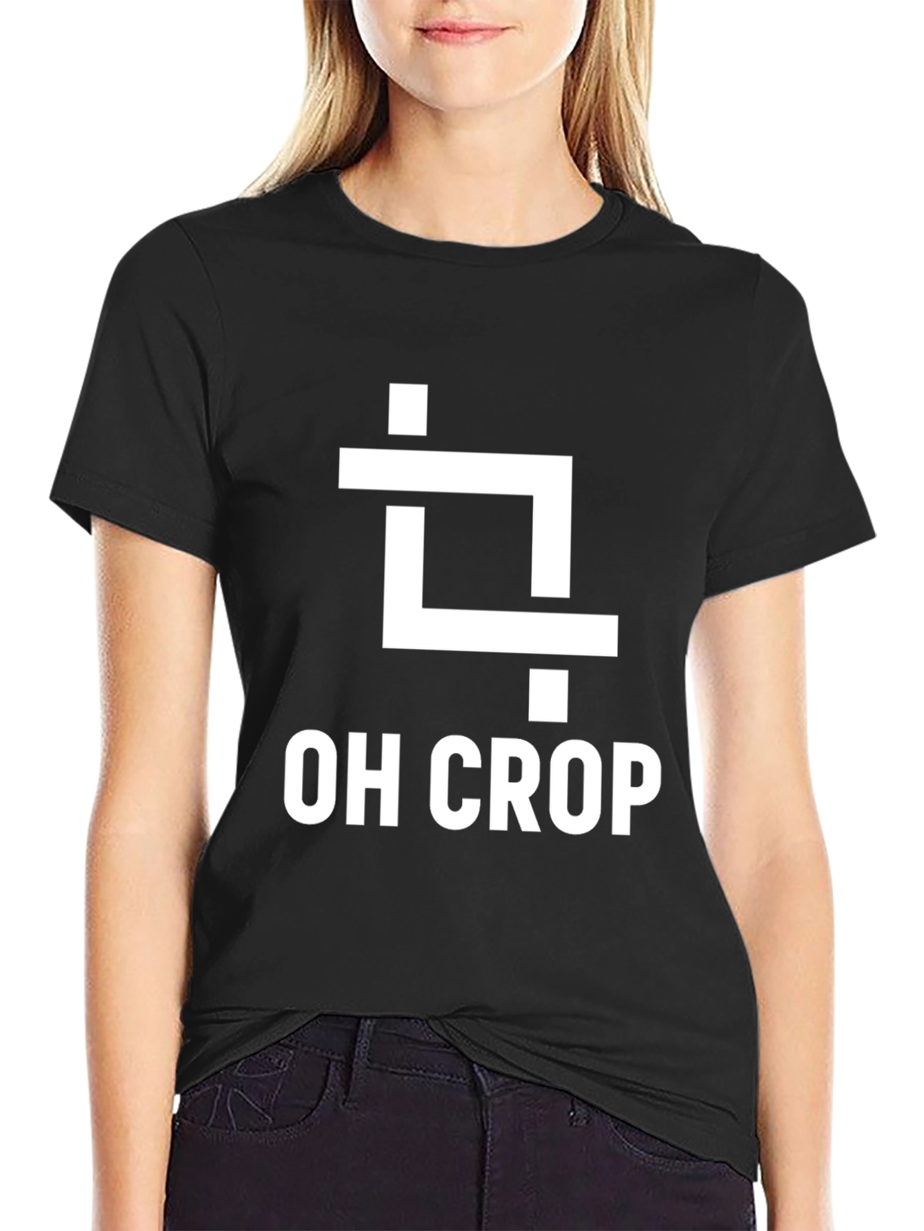 Oh Crop Funny Graphic Tee - Black Cotton T-Shirt