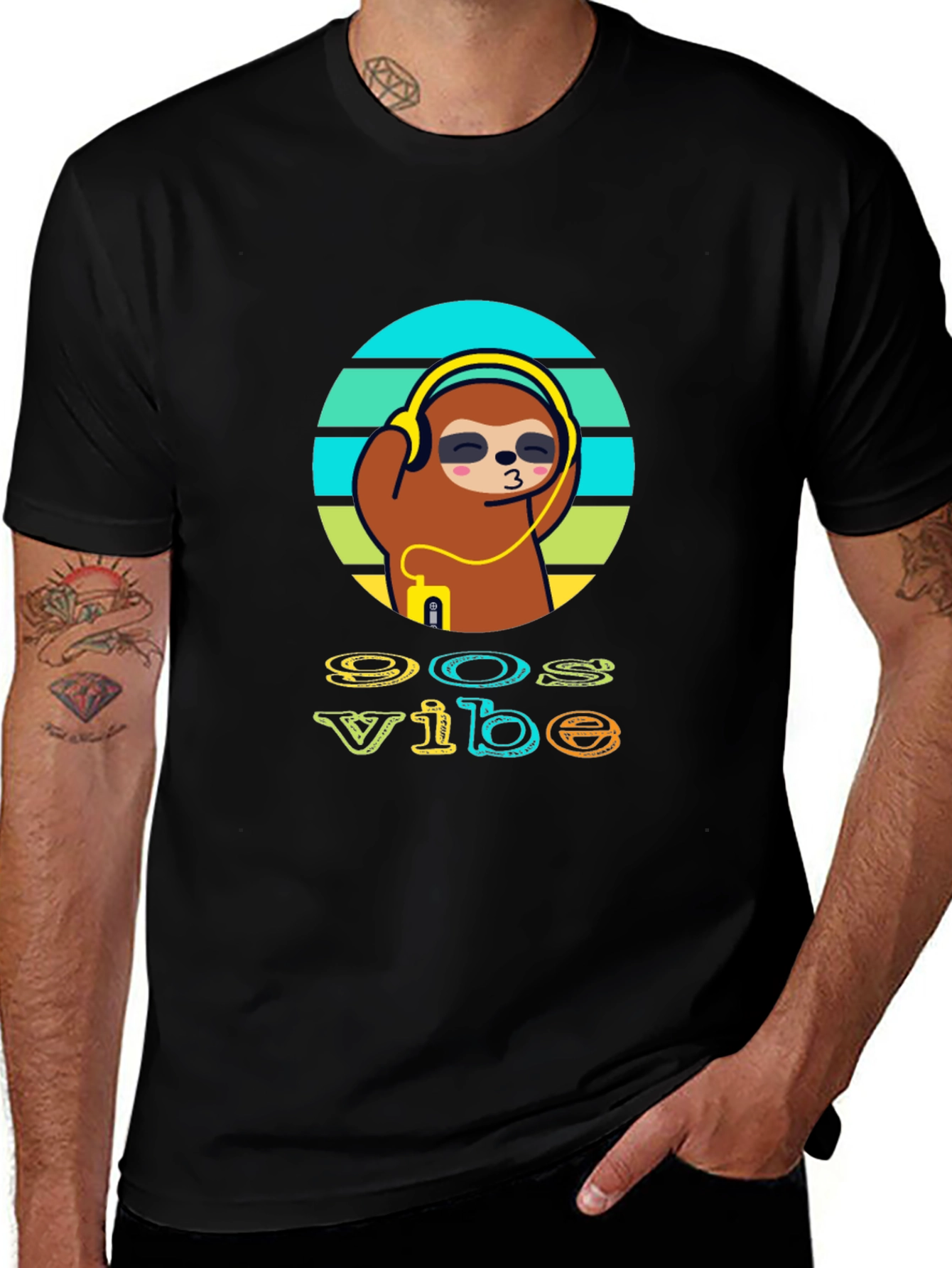 90s Vibe Sloth T-Shirt - Black