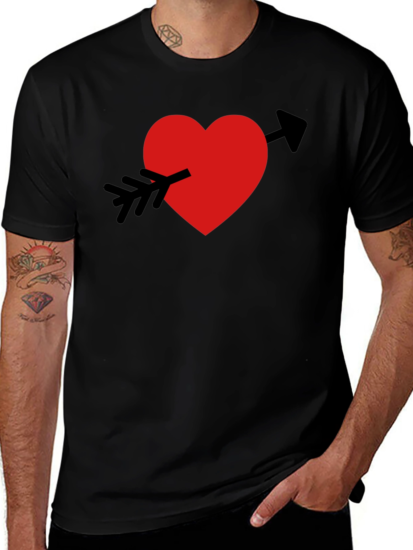 Heart Arrow Graphic Tee - Mens Black Casual T-Shirt