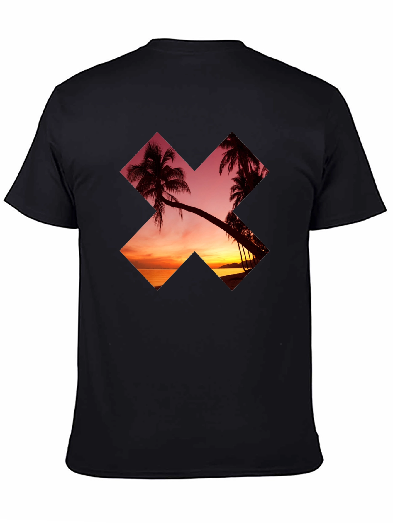 Sunset Palm Tree Graphic Tee - Casual Black T-Shirt