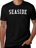 Seaside Graphic Tee - Mens Black Cotton T-Shirt