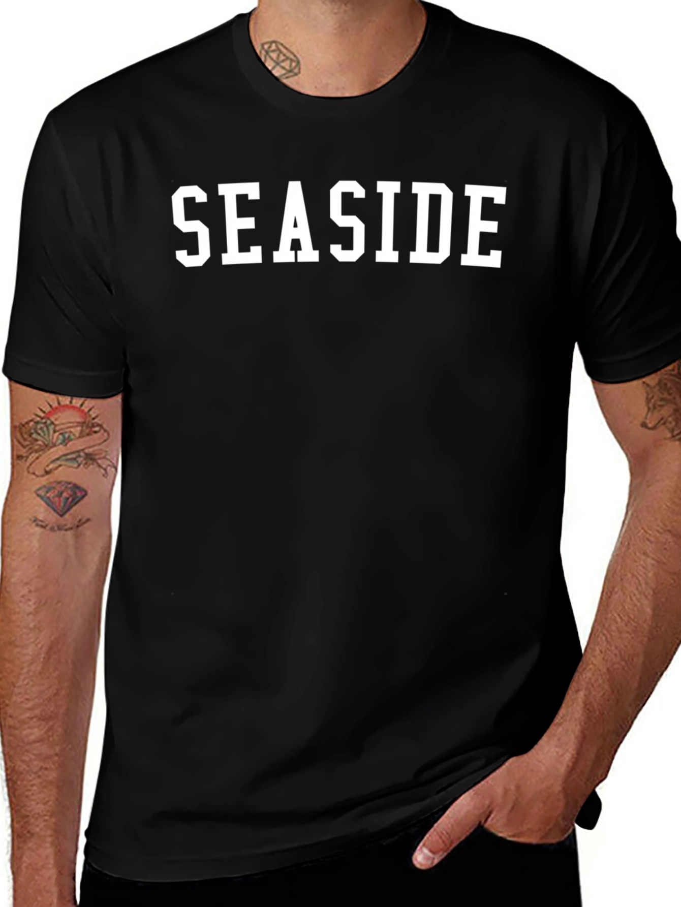Seaside Graphic Tee - Mens Black Cotton T-Shirt