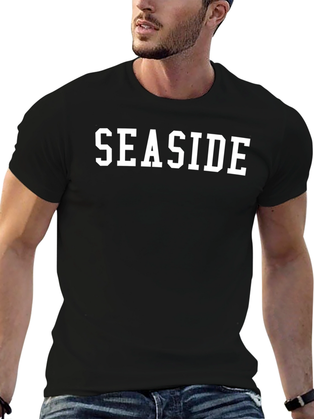 Seaside Graphic Tee - Mens Black Cotton T-Shirt
