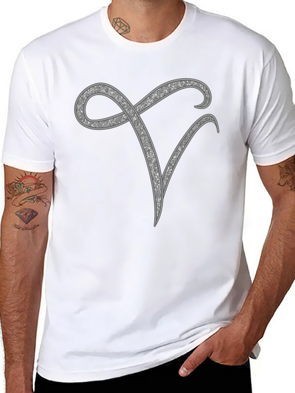 Stylish Initial V Rhinestone Graphic T-Shirt