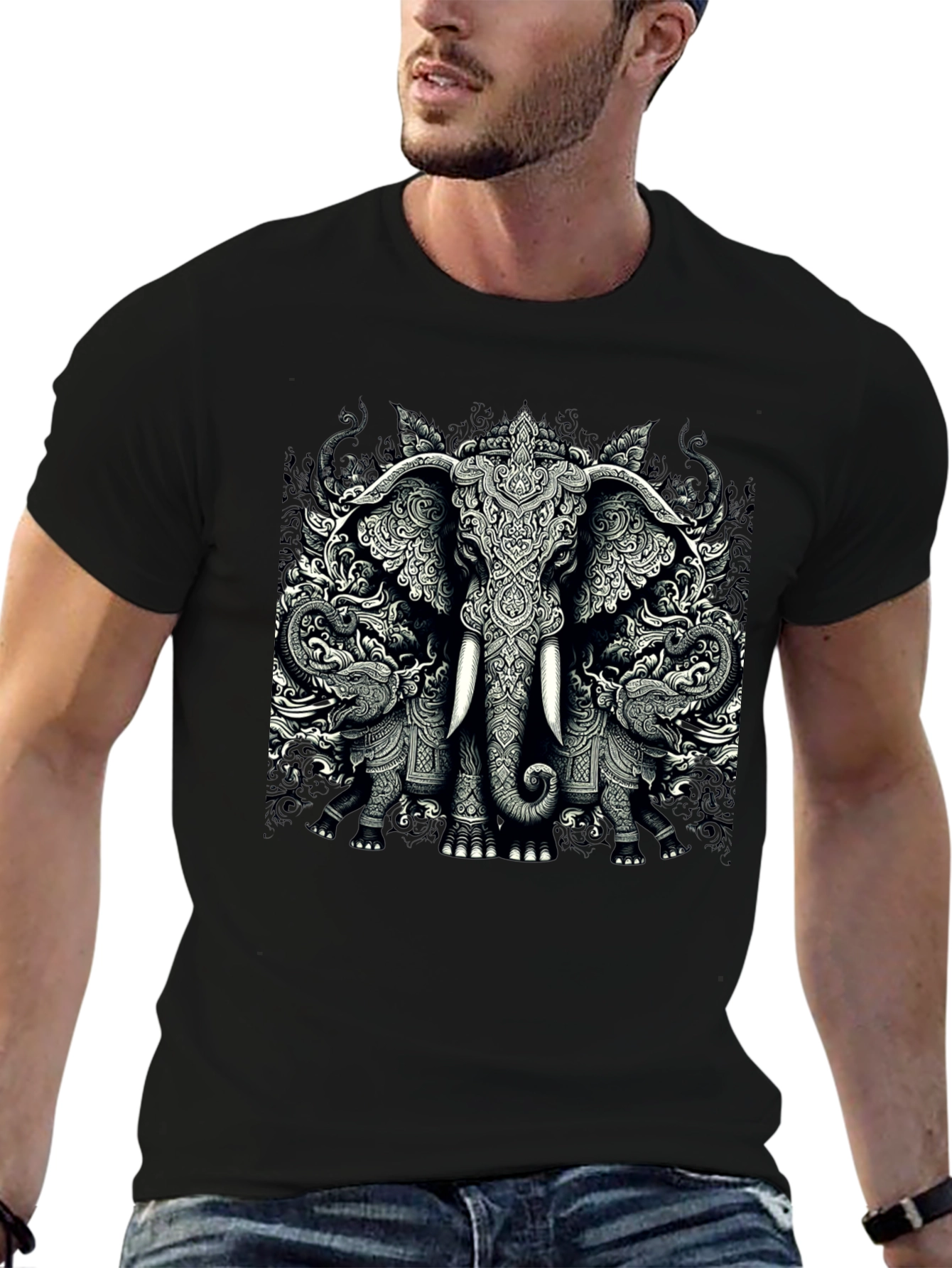 Elephant Graphic Tee - Unique Black T-Shirt