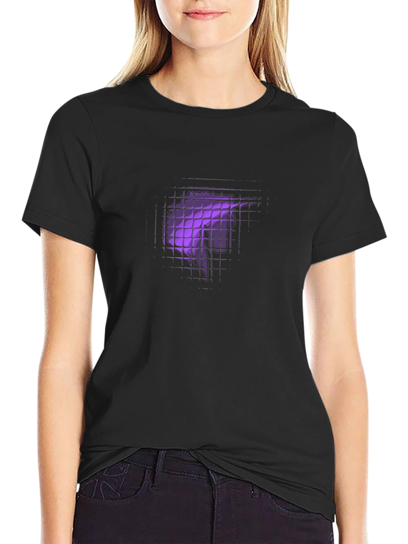 Mens Black T-Shirt with Abstract Purple Graphic