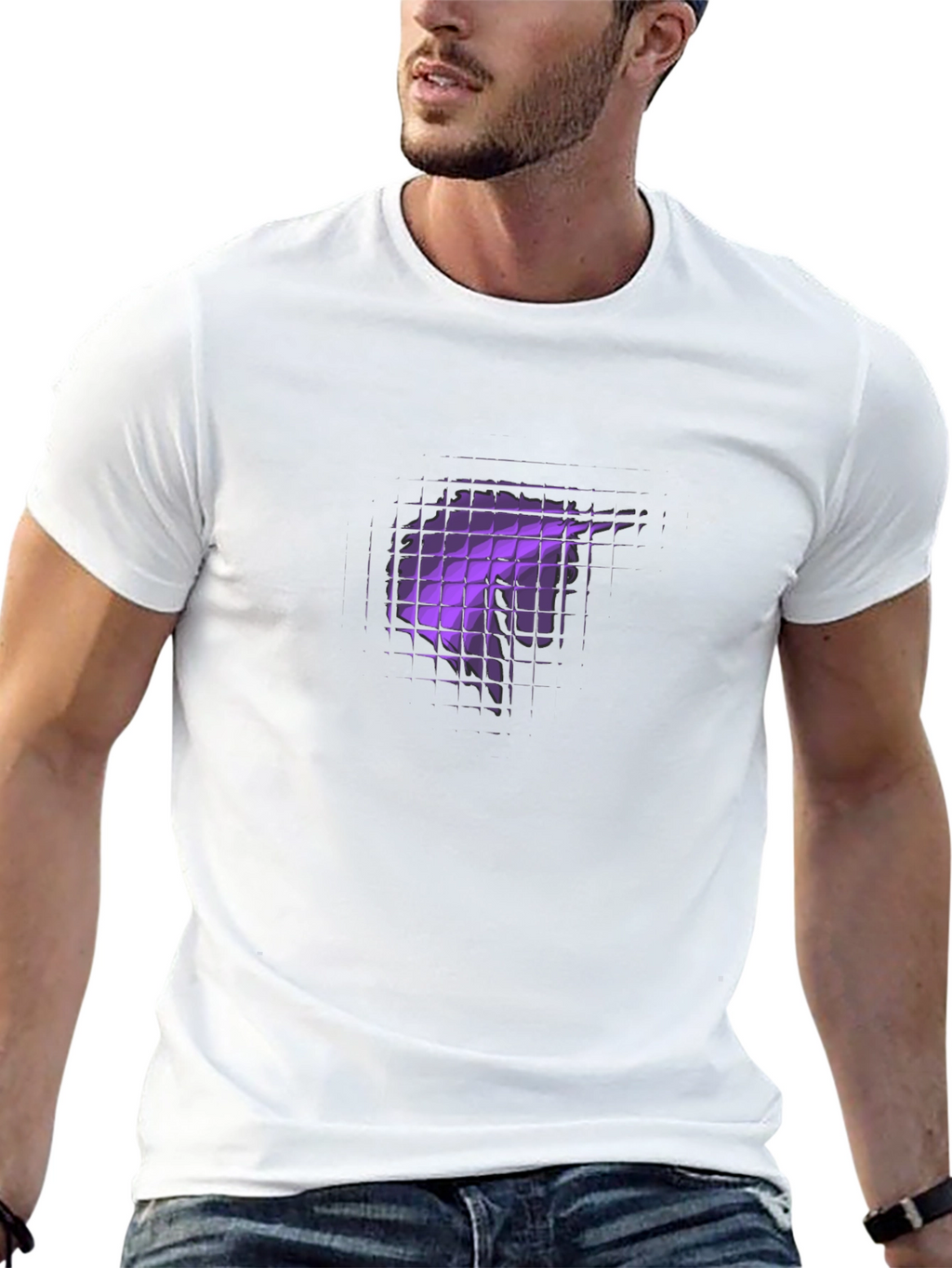 Mens Black T-Shirt with Abstract Purple Graphic
