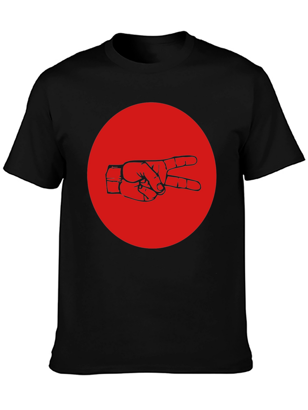 Peace Sign Graphic Tee - Black Cotton Crew Neck