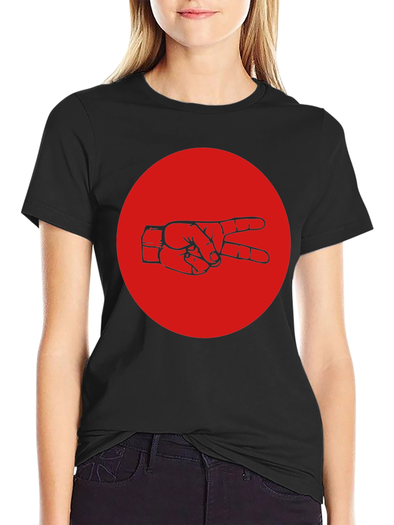 Peace Sign Graphic Tee - Black Cotton Crew Neck