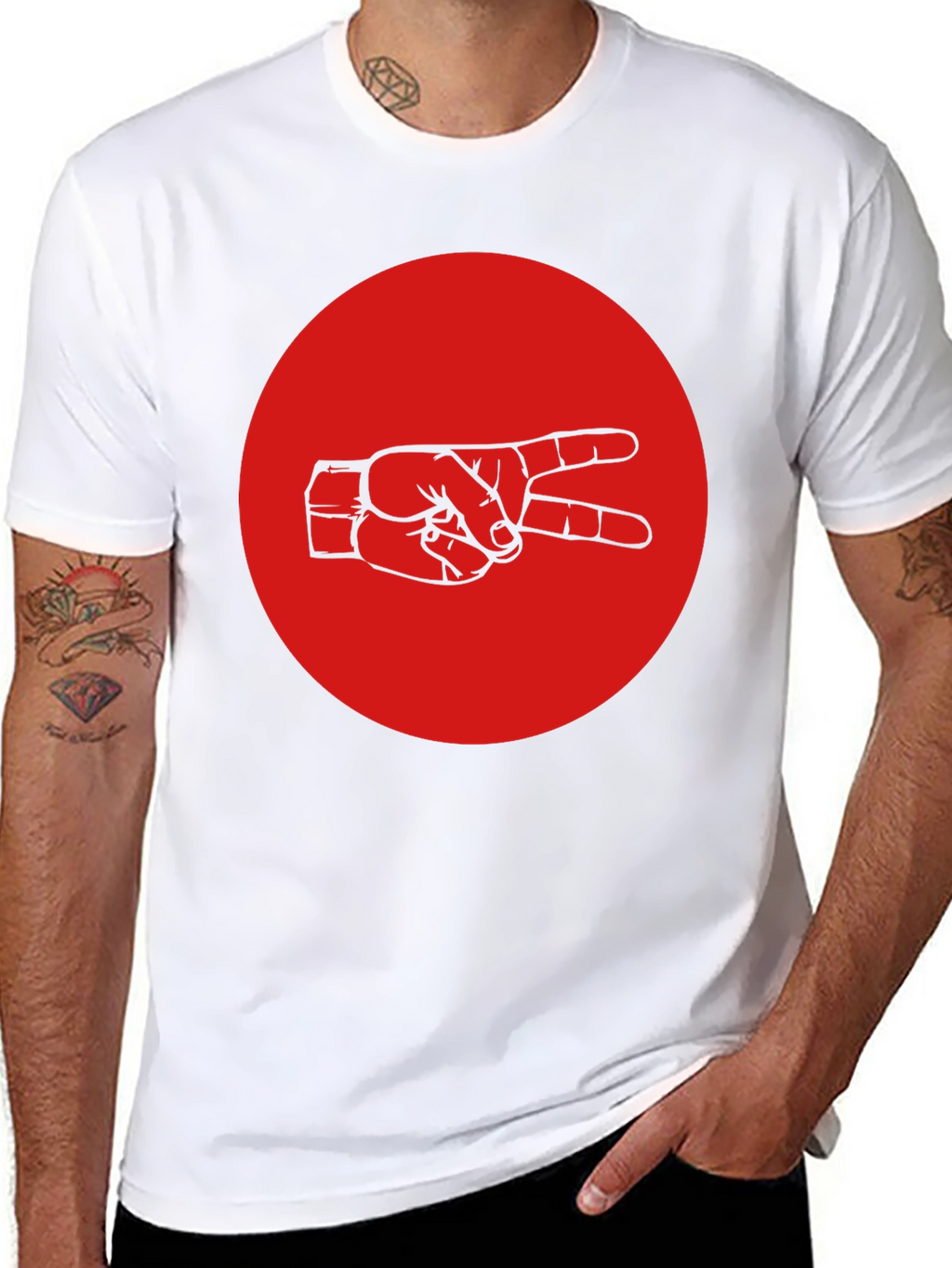 Peace Sign Graphic Tee - Black Cotton Crew Neck
