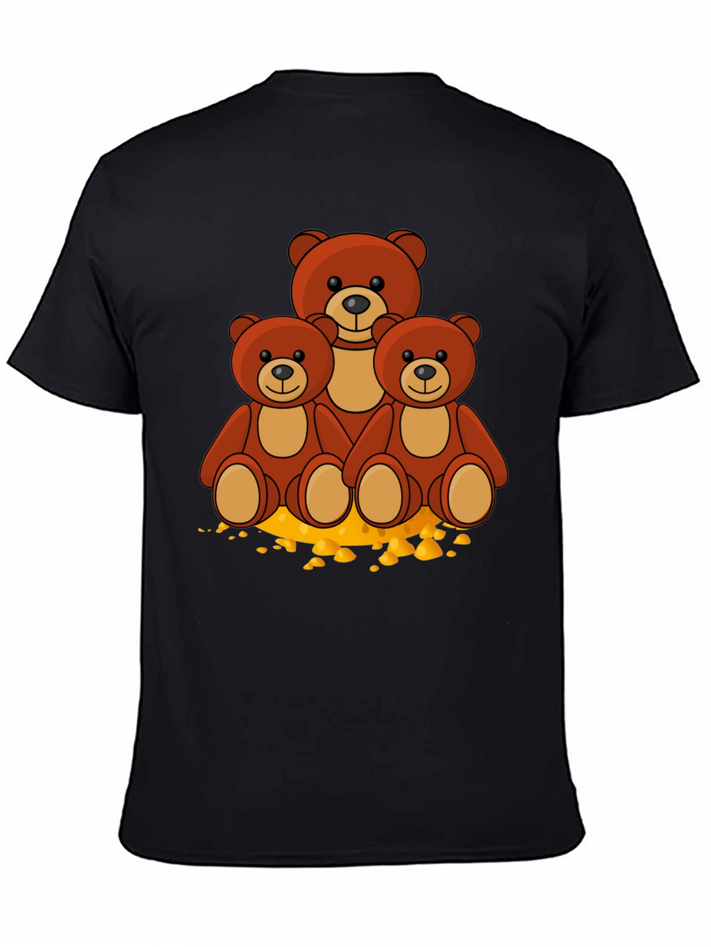 Cute Bear Family Graphic Print Black T-Shirt