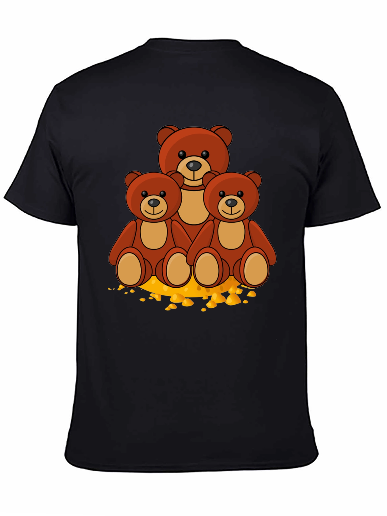 Cute Bear Family Graphic Print Black T-Shirt