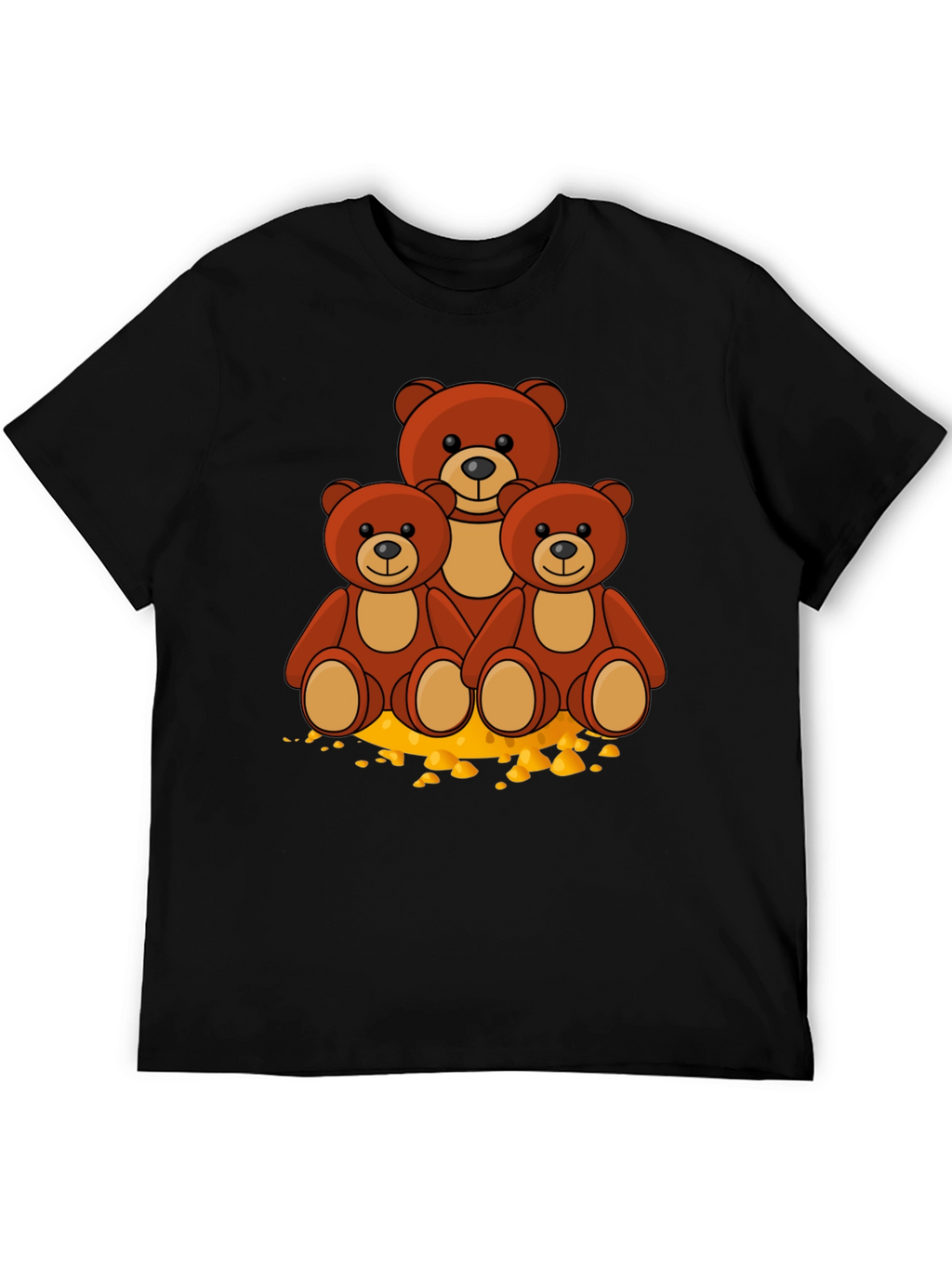 Cute Bear Family Graphic Print Black T-Shirt