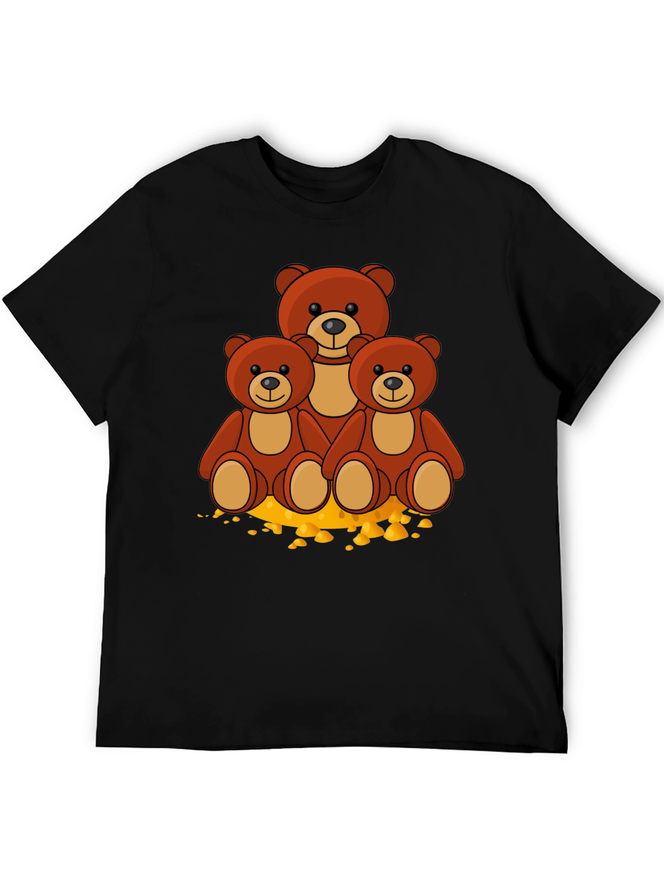 Cute Bear Family Graphic Print Black T-Shirt