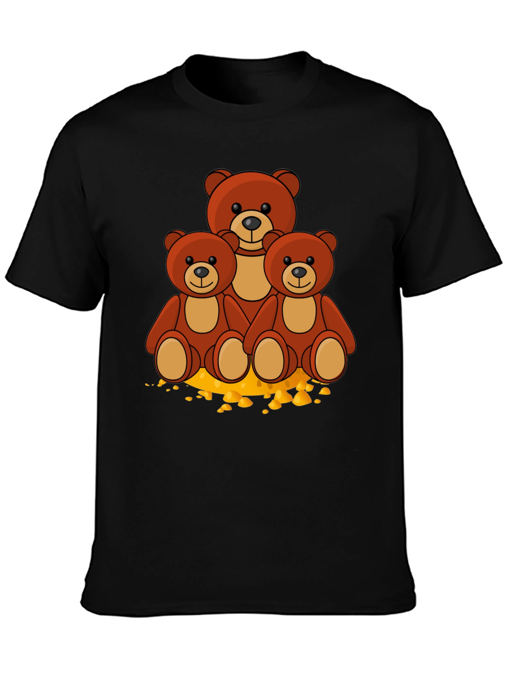 Cute Bear Family Graphic Print Black T-Shirt