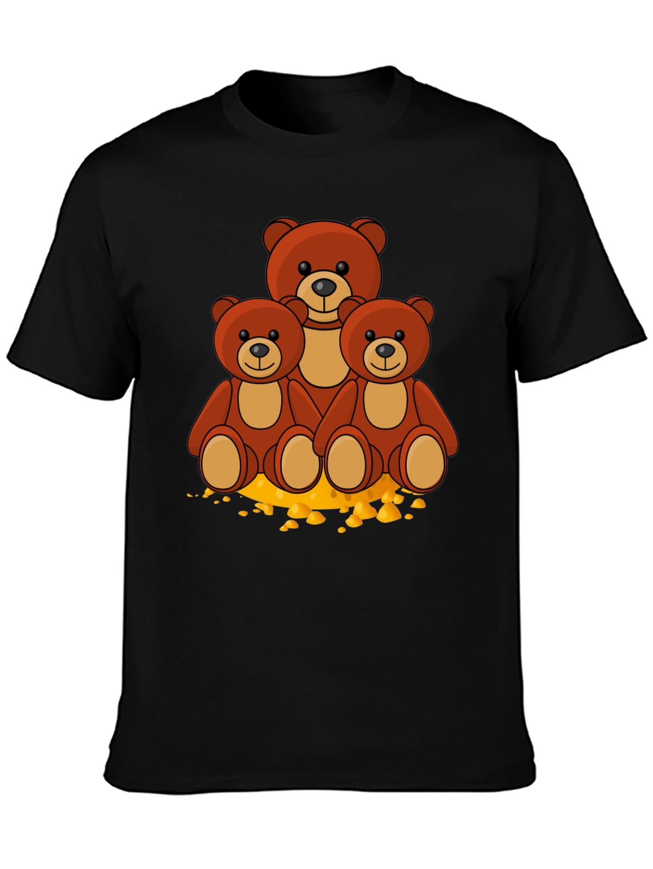 Cute Bear Family Graphic Print Black T-Shirt