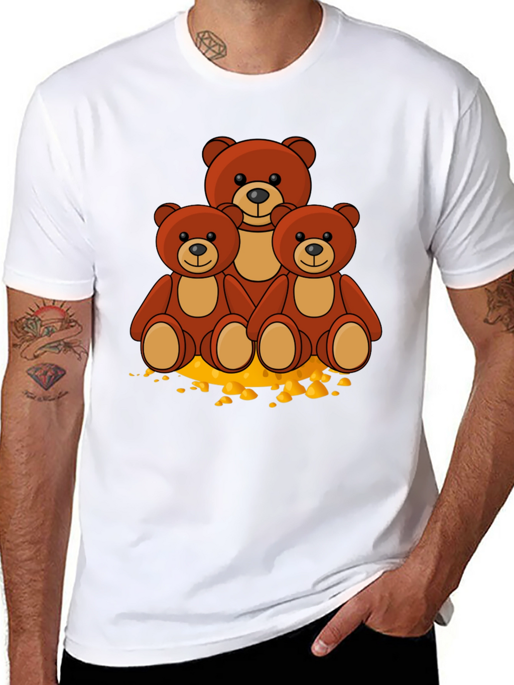 Cute Bear Family Graphic Print Black T-Shirt