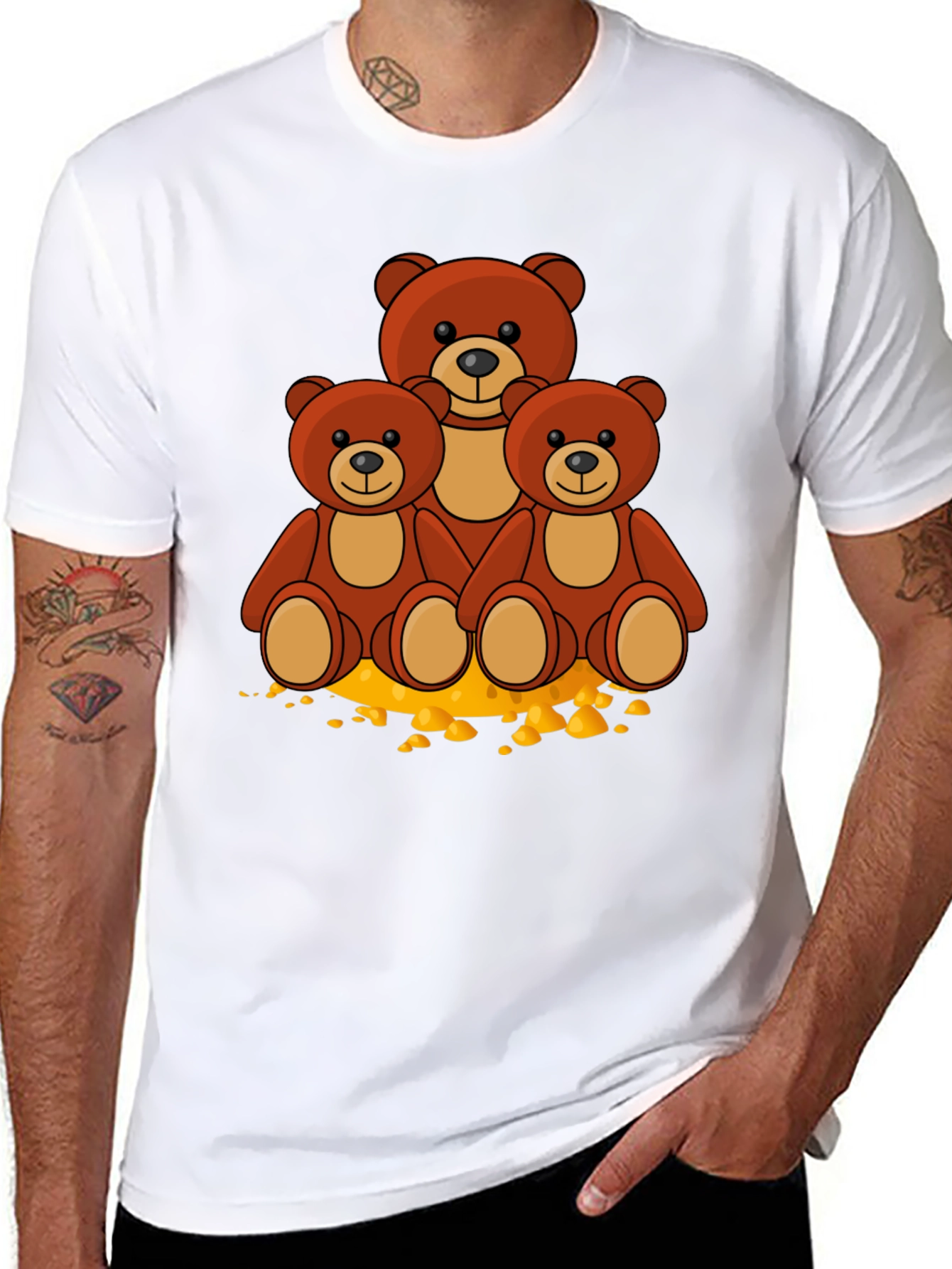 Cute Bear Family Graphic Print Black T-Shirt