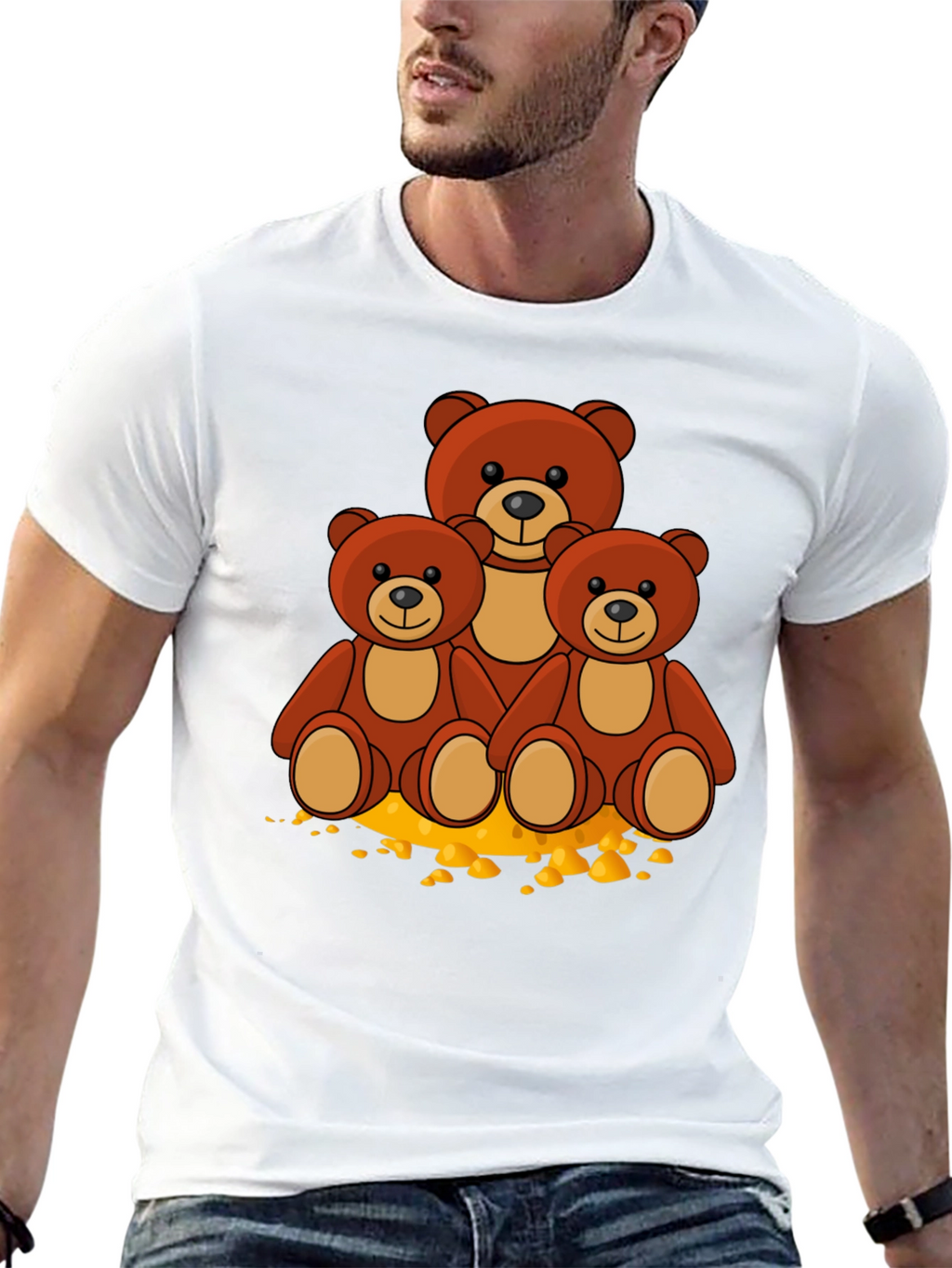 Cute Bear Family Graphic Print Black T-Shirt