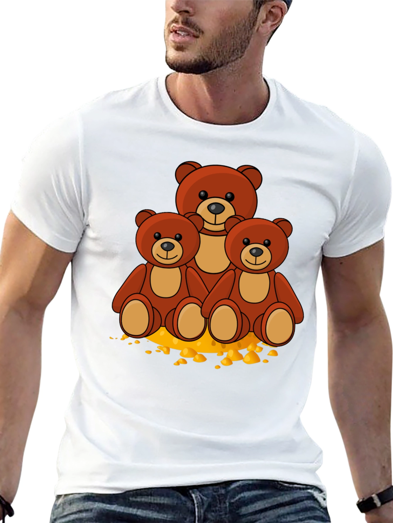 Cute Bear Family Graphic Print Black T-Shirt