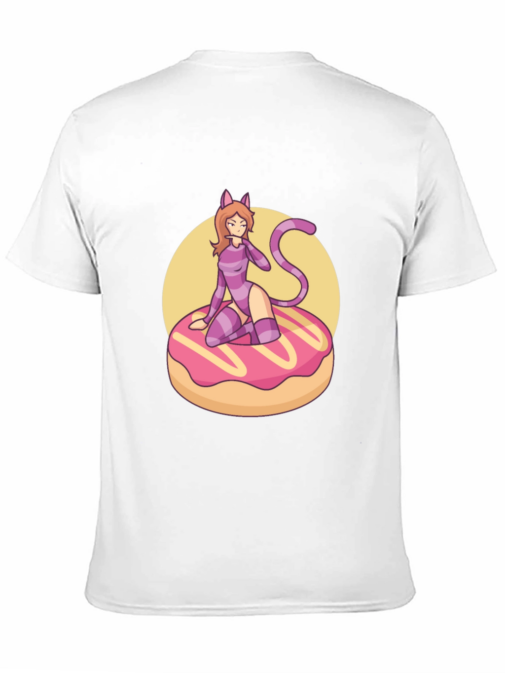 Black T-Shirt with Cat Girl on Donut Design