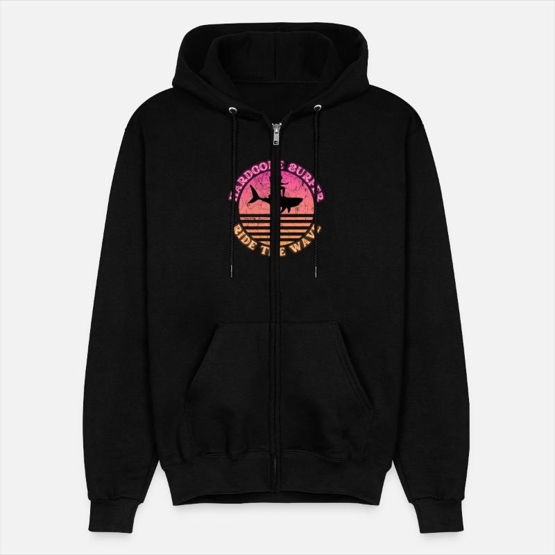 Hardcore Surfer Ride the Wave Shark Sunset Neon
