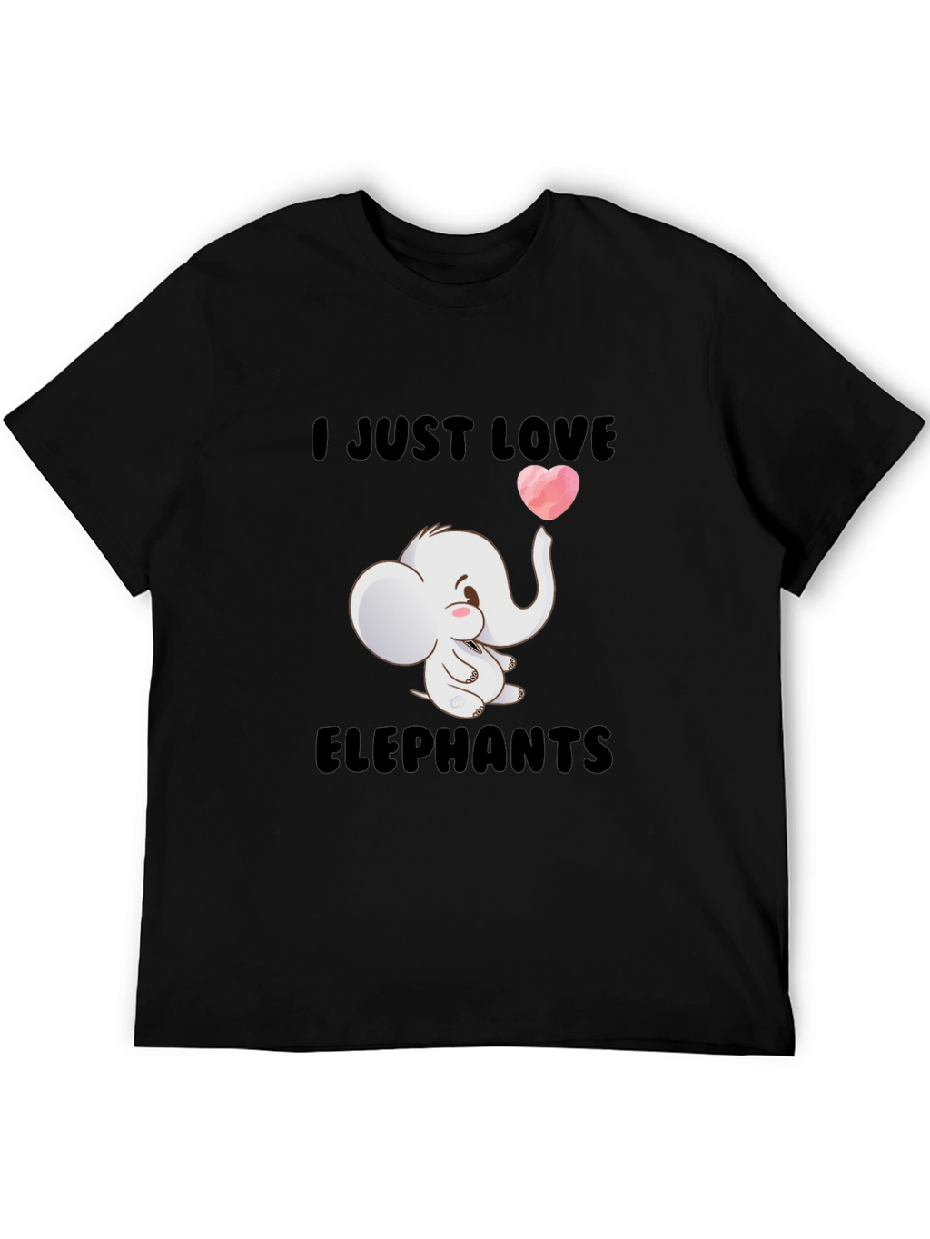 I Love Elephants Black T-Shirt