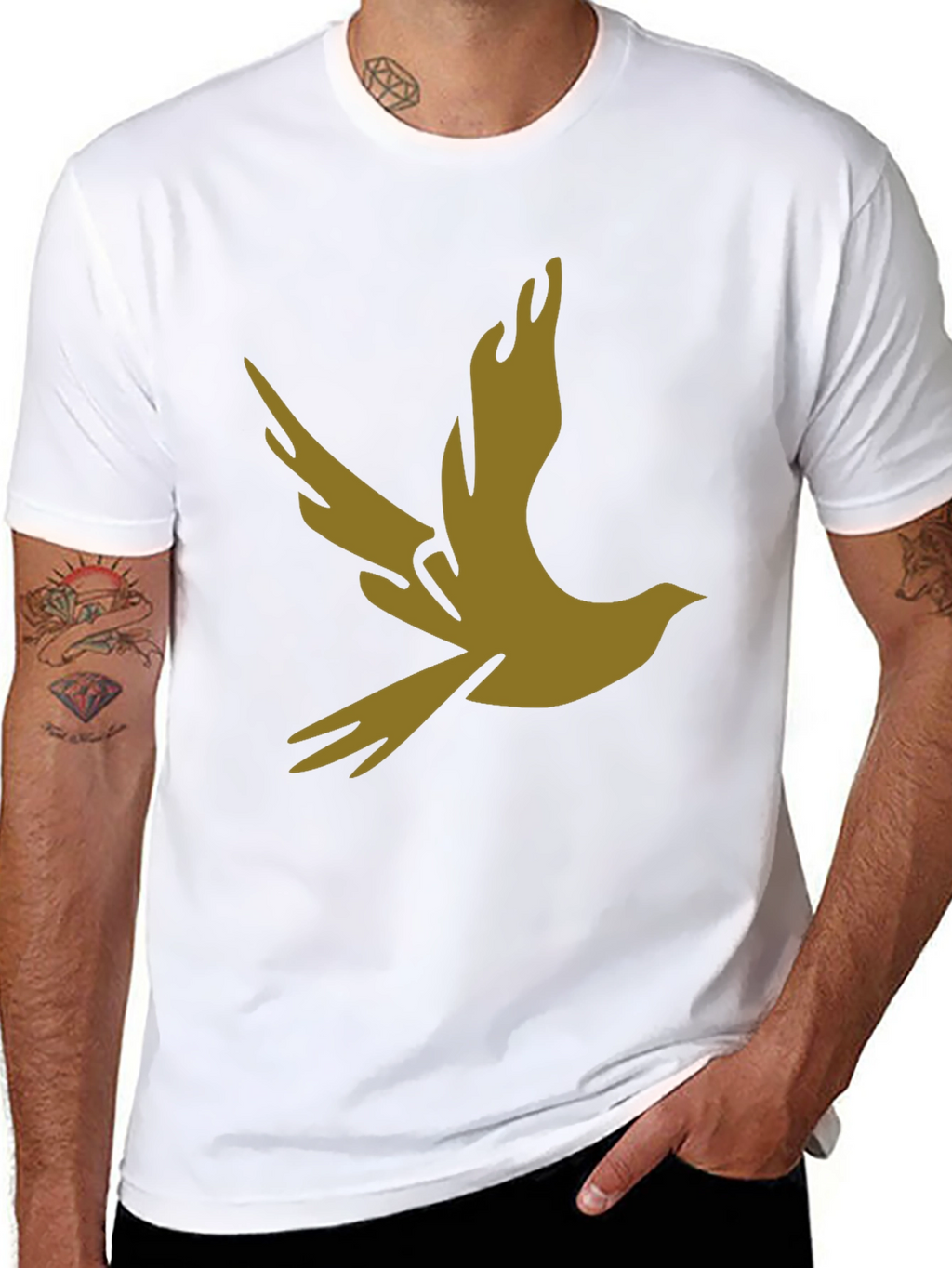 Stylish Black Tee with Abstract Bird Graphic