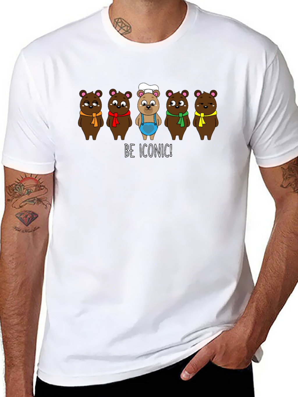 Iconic Bears Graphic Tee - Black Cotton T-Shirt