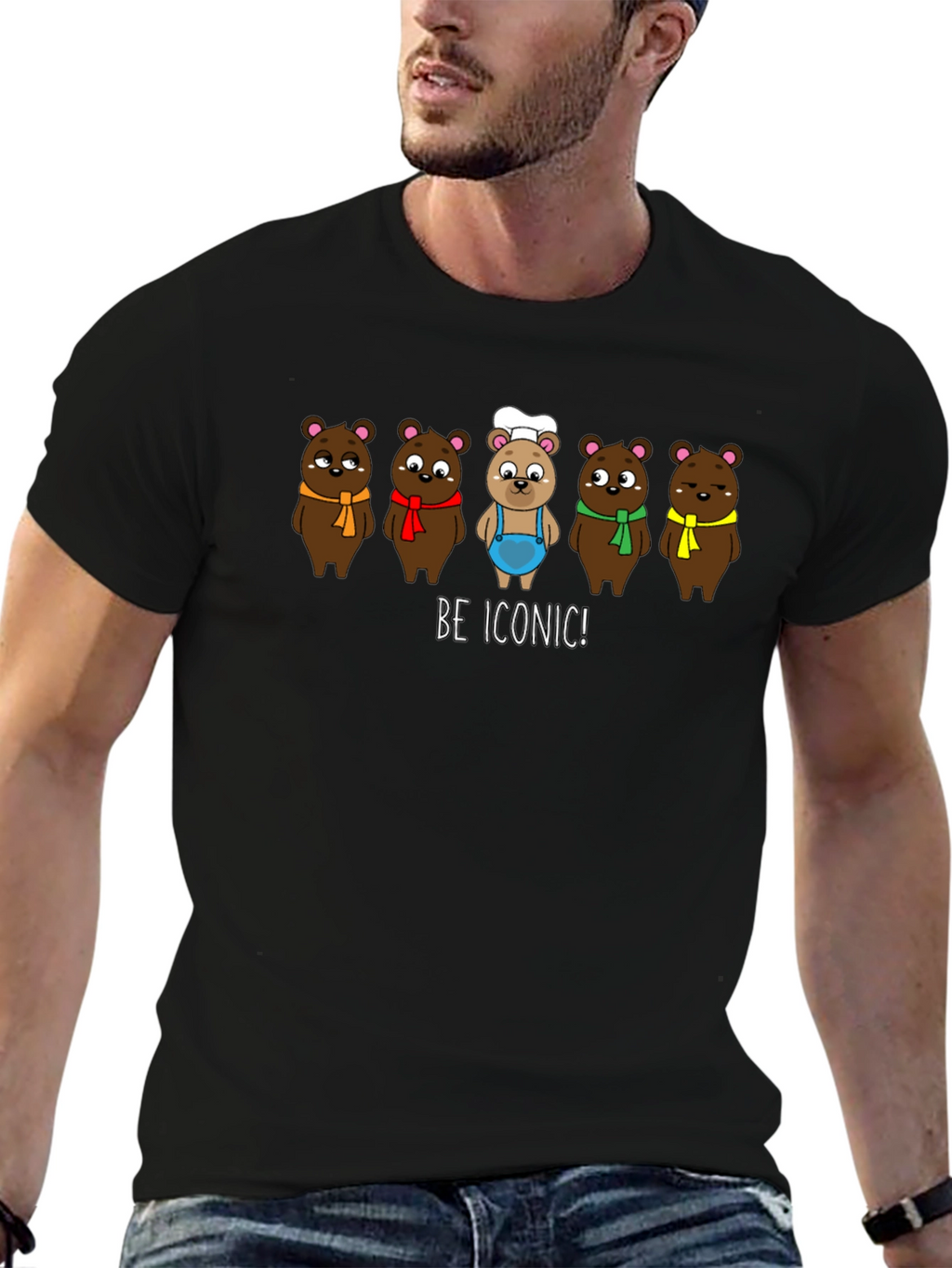 Iconic Bears Graphic Tee - Black Cotton T-Shirt