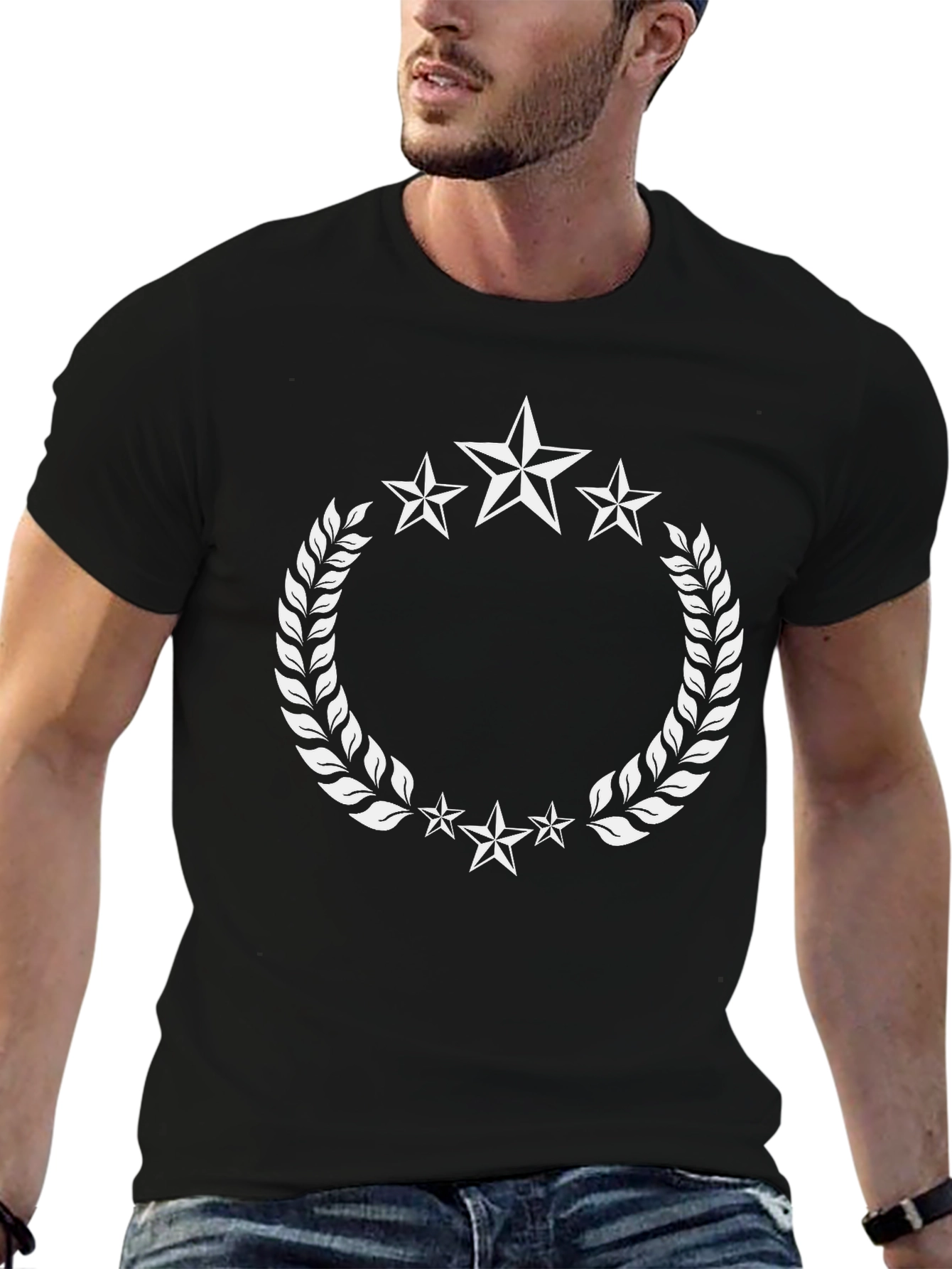 Star Laurel Wreath Black T-Shirt