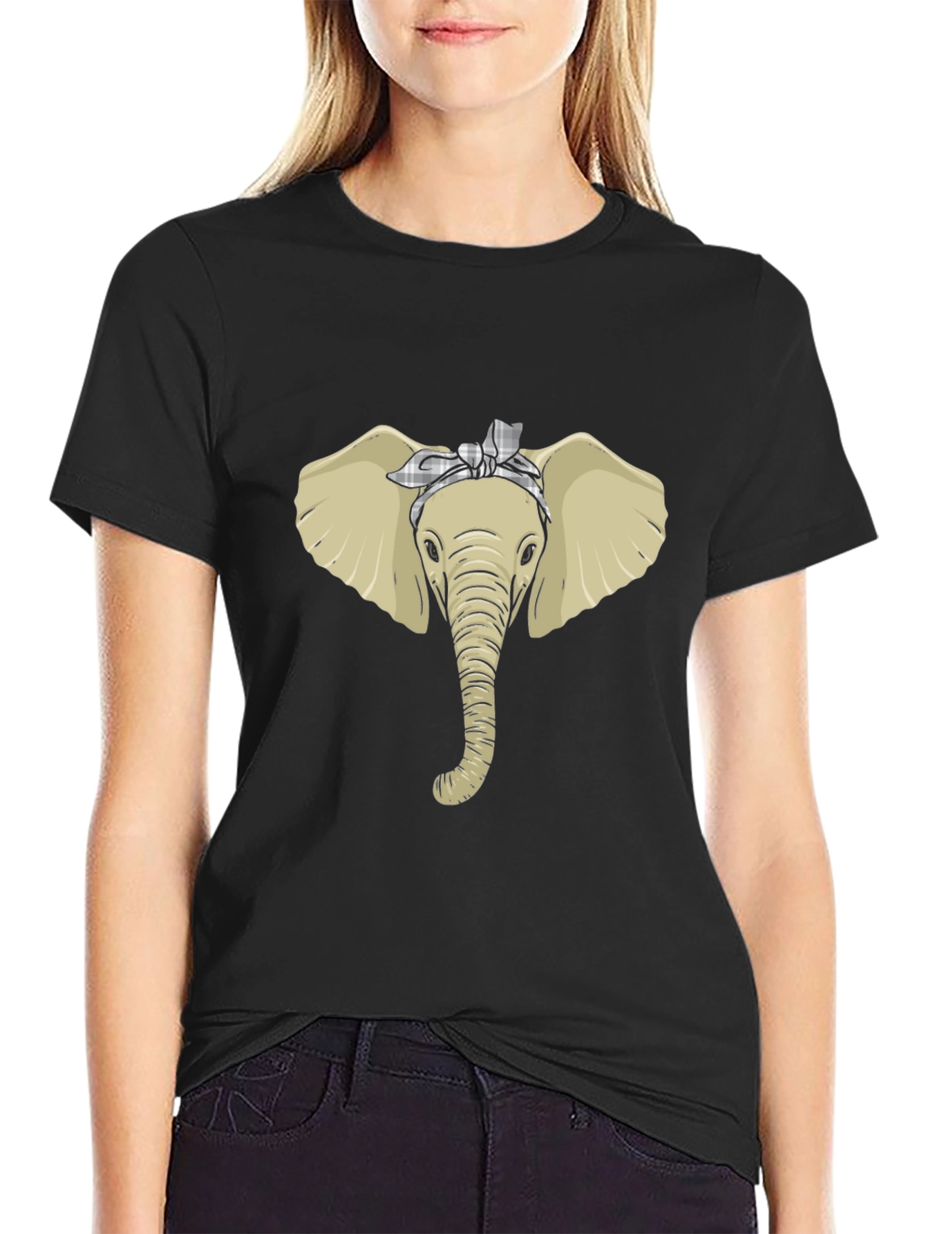 Elephant Head Bandana Graphic Tee - Black