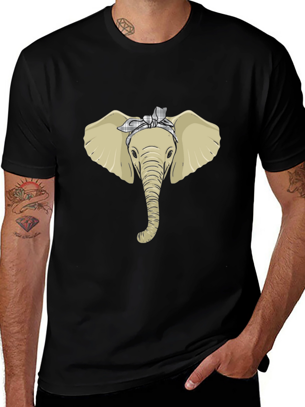 Elephant Head Bandana Graphic Tee - Black