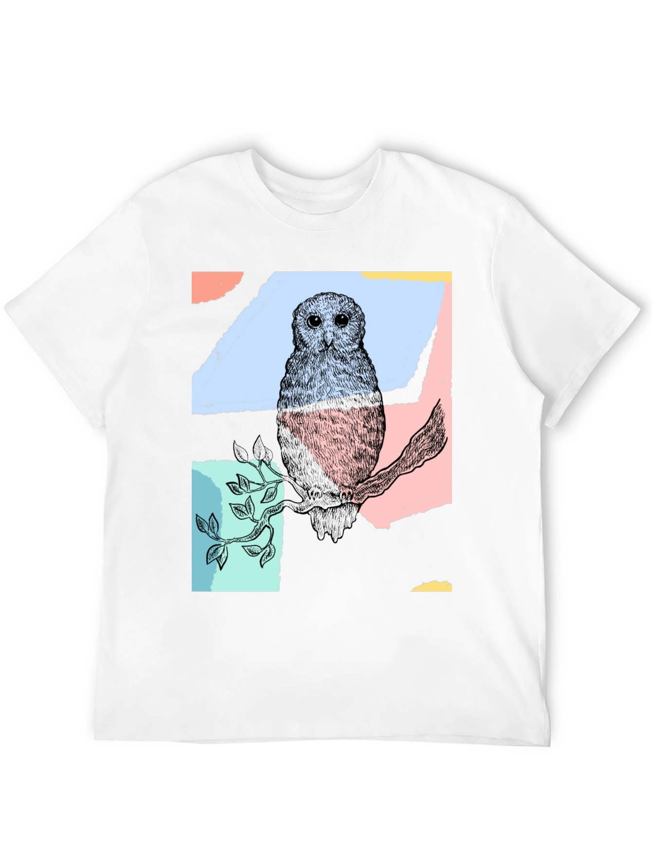 Abstract Owl Print Black T-Shirt