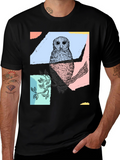 Abstract Owl Print Black T-Shirt
