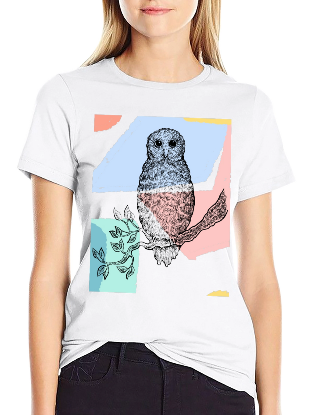 Abstract Owl Print Black T-Shirt