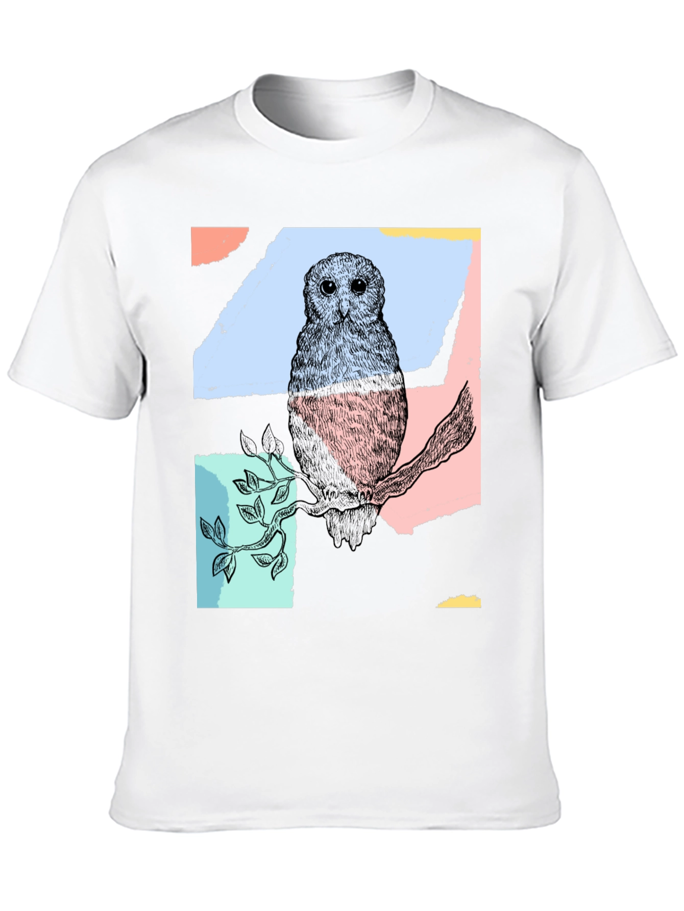 Abstract Owl Print Black T-Shirt