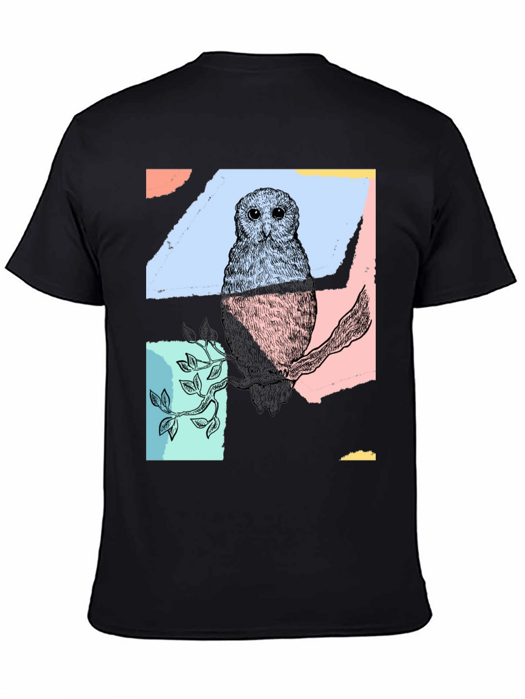 Abstract Owl Print Black T-Shirt