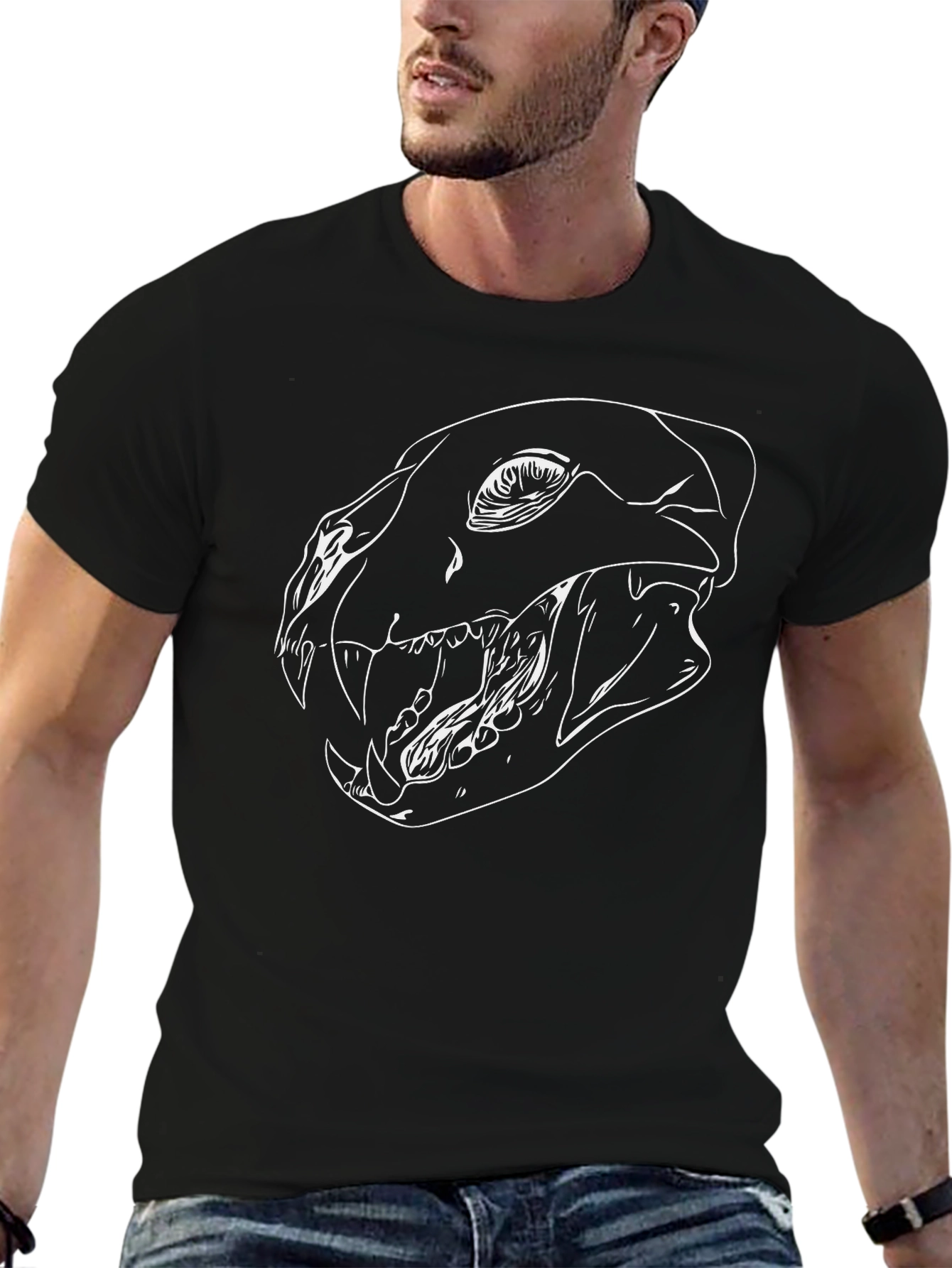 Black T-Shirt with Animal Skull Graphic