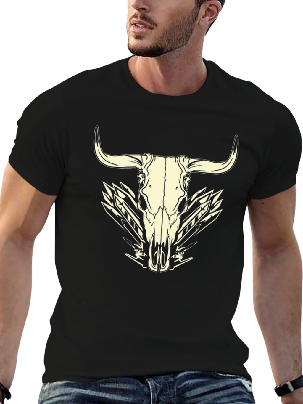 Bull Skull Graphic Tee - Western Style Black T-Shirt