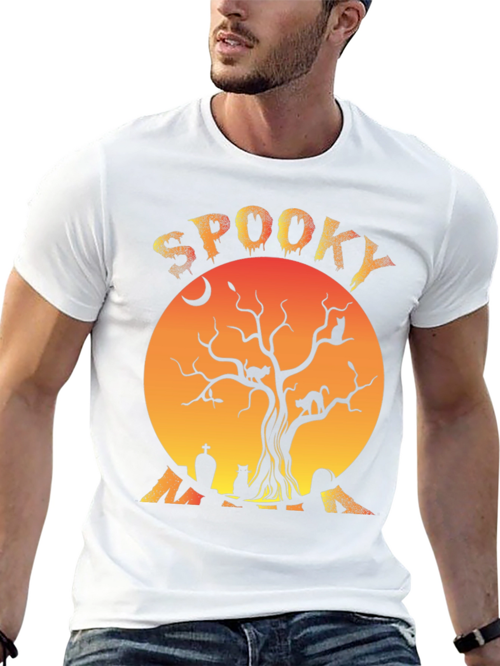 Spooky Halloween Tree Cats Graphic T-Shirt