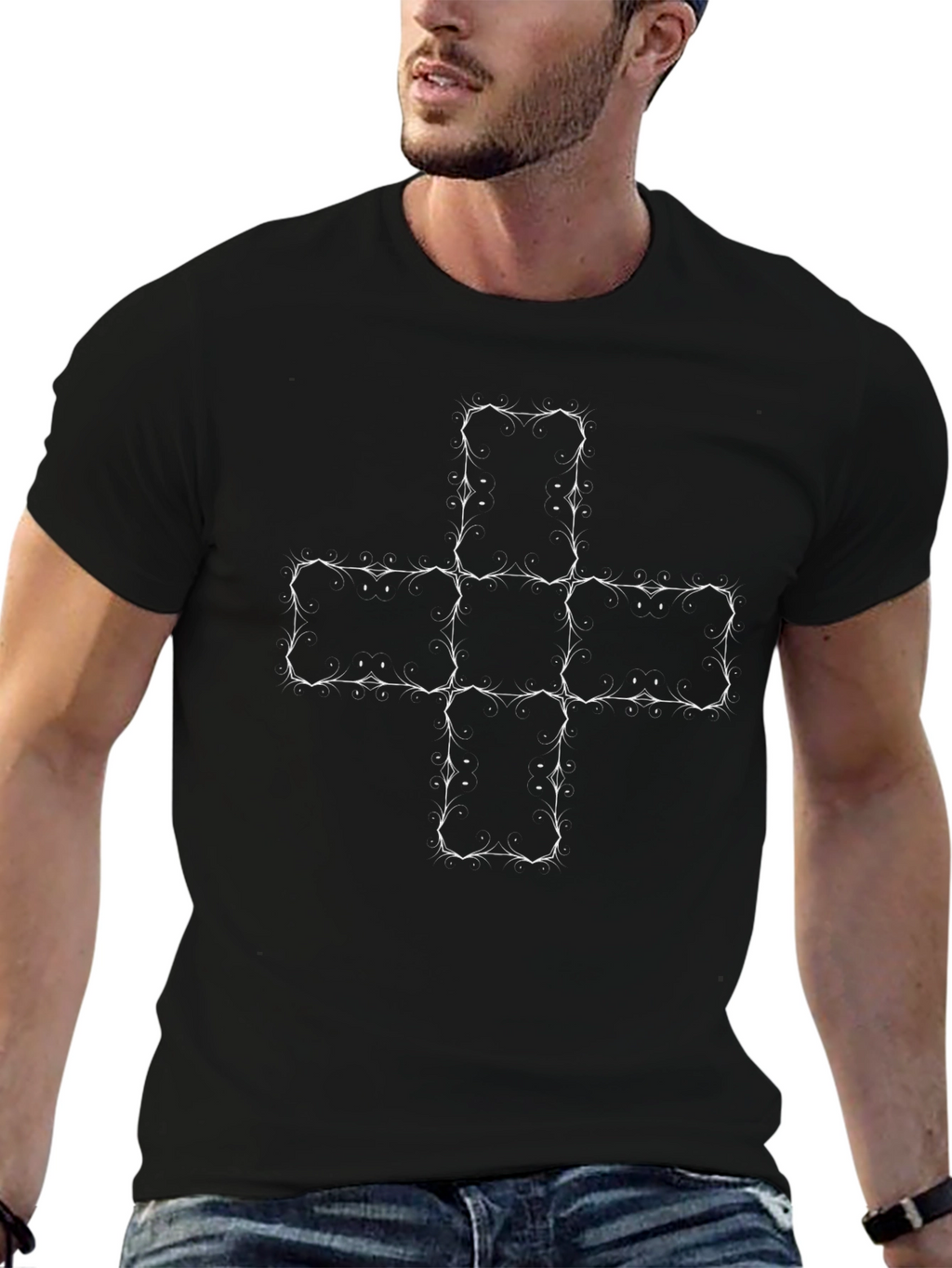 Abstract Cross Graphic Black Tee