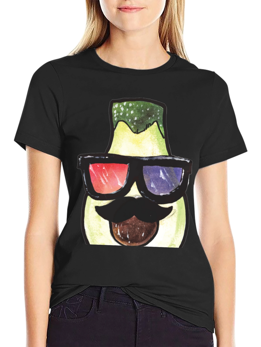 Funny Avocado 3D Glasses Graphic T-Shirt