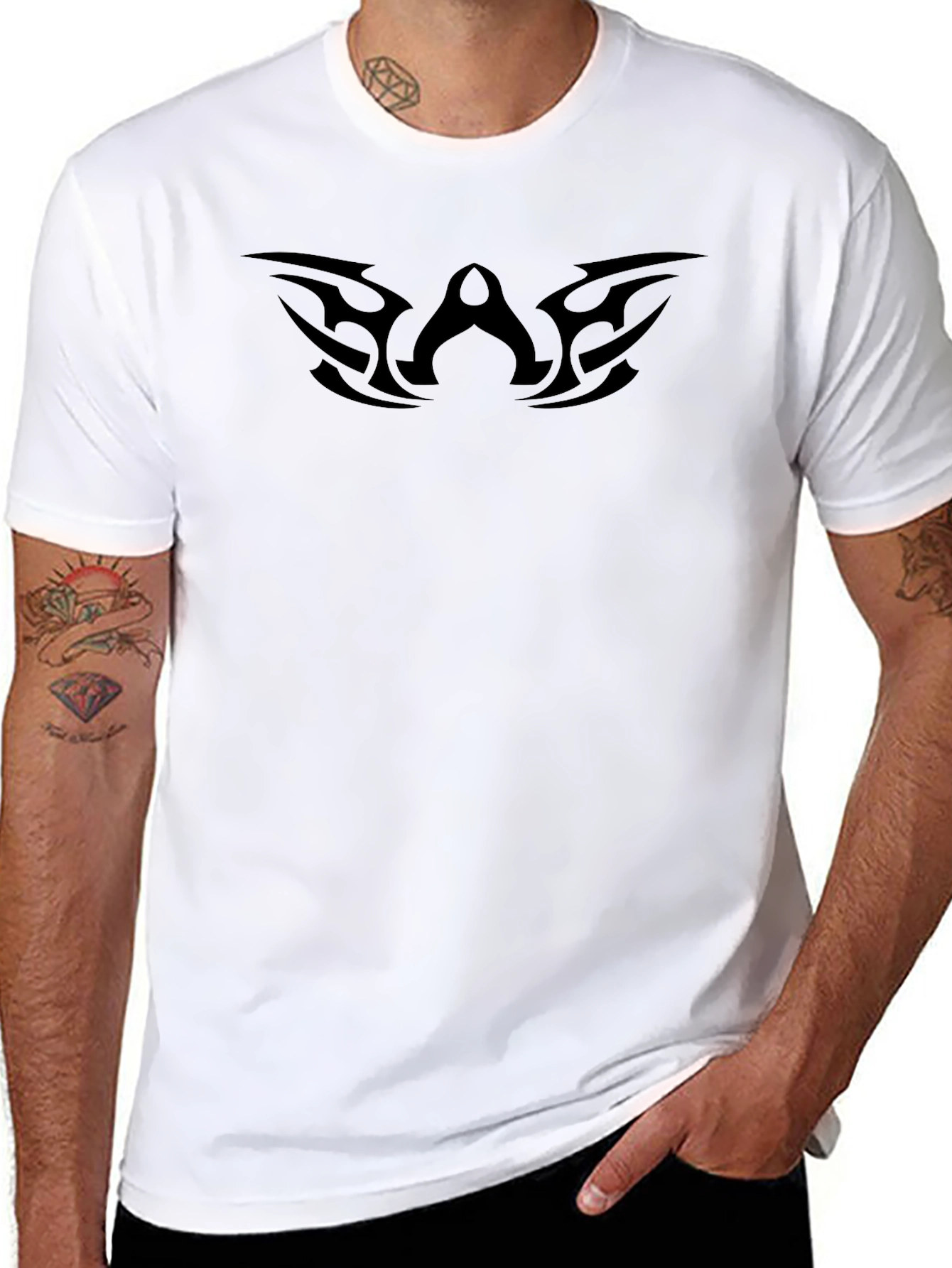 Tribal Design Black Cotton T-Shirt